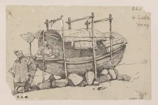 Figures by a beached Tanka boat, by George Chinnery, 15