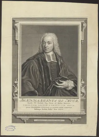 Portrait of Bernardinus de Moor, professor of theology, by Tanjé Pieter, unspecified, 1748