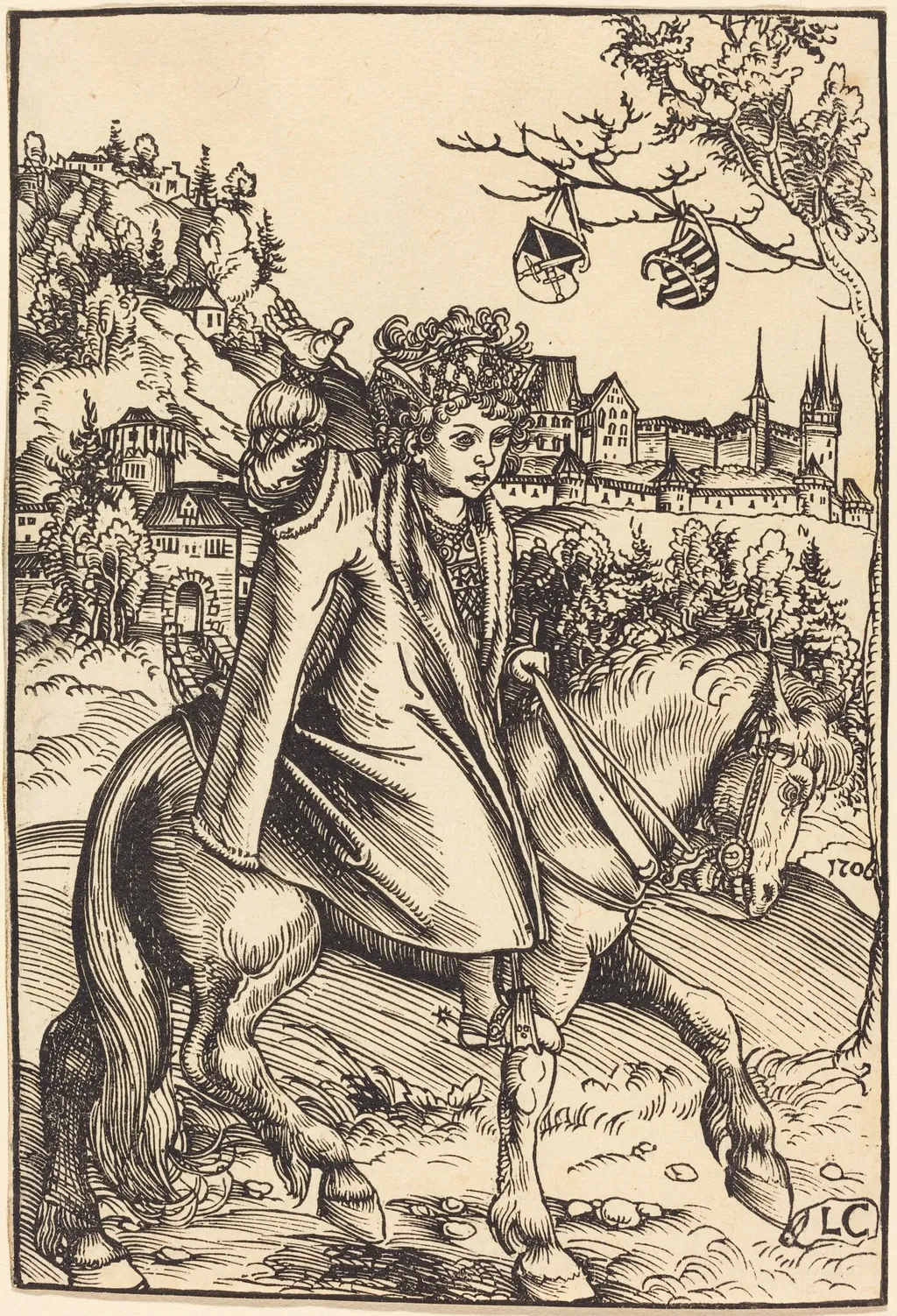 A Saxon Prince on Horseback, by Lucas Cranach the Elder, ink, 1506