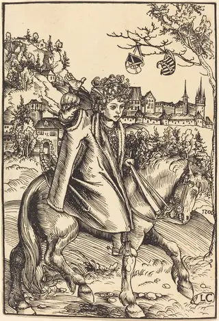A Saxon Prince on Horseback, by Lucas Cranach the Elder, ink, 1506