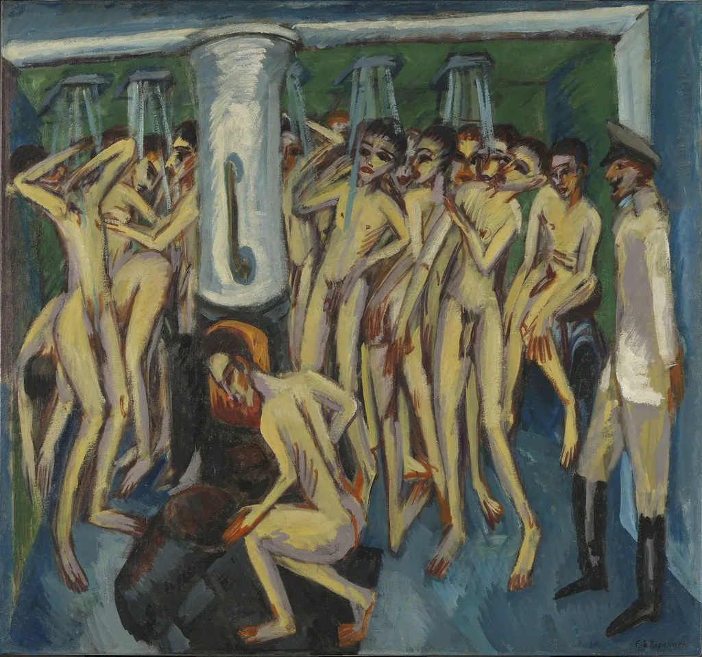 Artillerymen in the Shower, by Ernst Ludwig Kirchner, oil, 1915