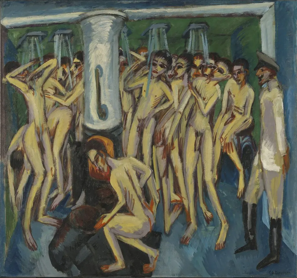 Artillerymen in the Shower, by Ernst Ludwig Kirchner, oil, 1915