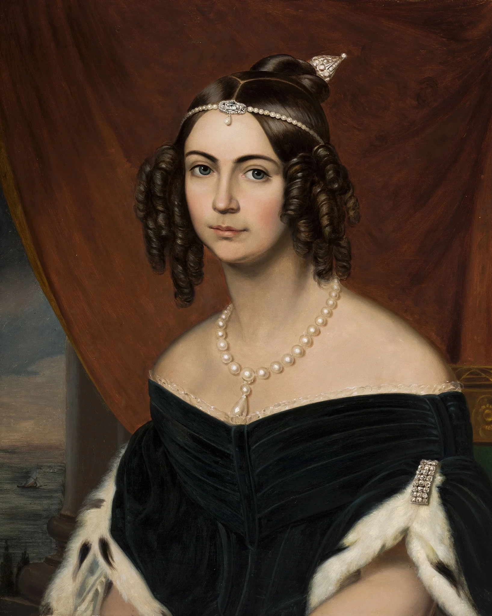 Portrait de Sa Majesté l´Impératrice Douarière du Brésil, Duchesse de Bragance, detail