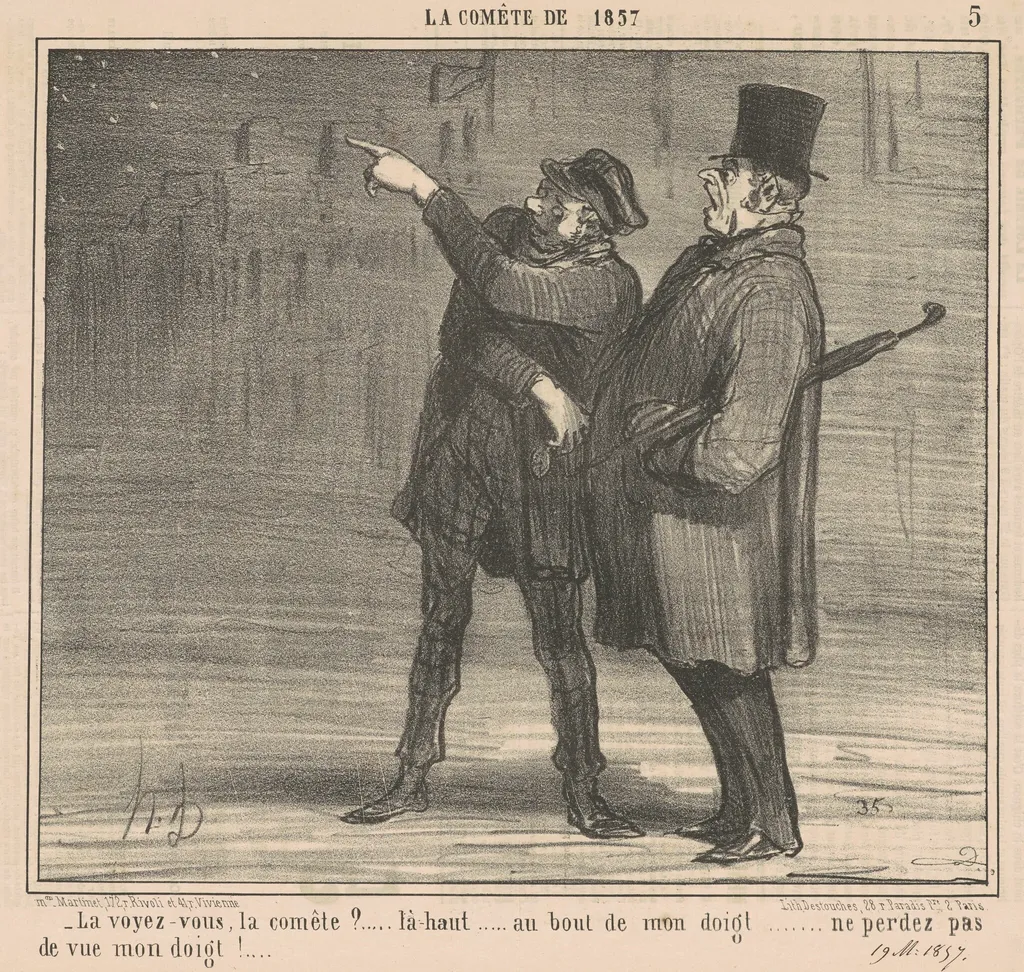 La voyez-vous la comète? ... La-haut ..., by Honoré Daumier, ink, 1857