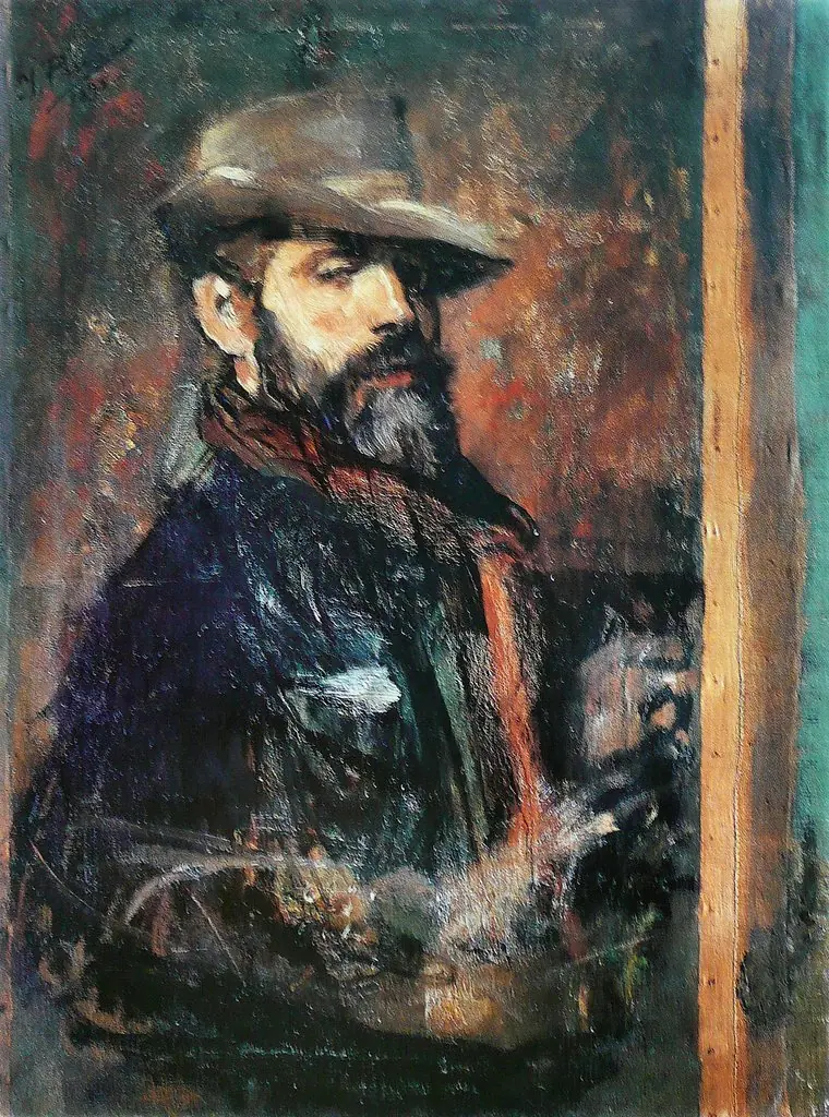 Self-Portrait Painting (Young Man with a Hat), by Ignacio Pinazo Camarlench, oil, 1898