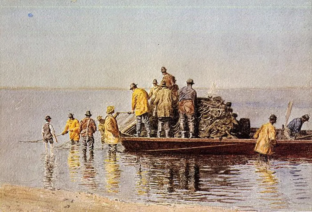 Taking Up Net, by Thomas Eakins, unspecified, 1891
