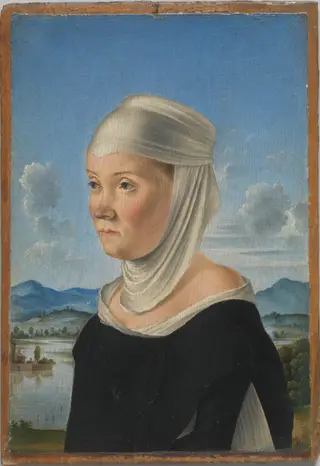 Portrait of a Woman, Possibly a Nun of San Secondo; (verso) Scene in Grisaille, by Jacometto Veneziano, unspecified, 1496