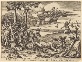 Diana Mourning the Death of Orion, by Etienne Delaune, ink, 1551