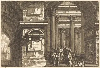The Entrance of a Temple, by Pierre Moreau, ink, 1722