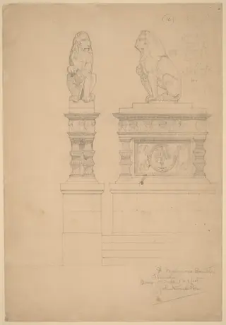 Il Marzocco, Donatello, by John Russell Pope, graphite, 1896
