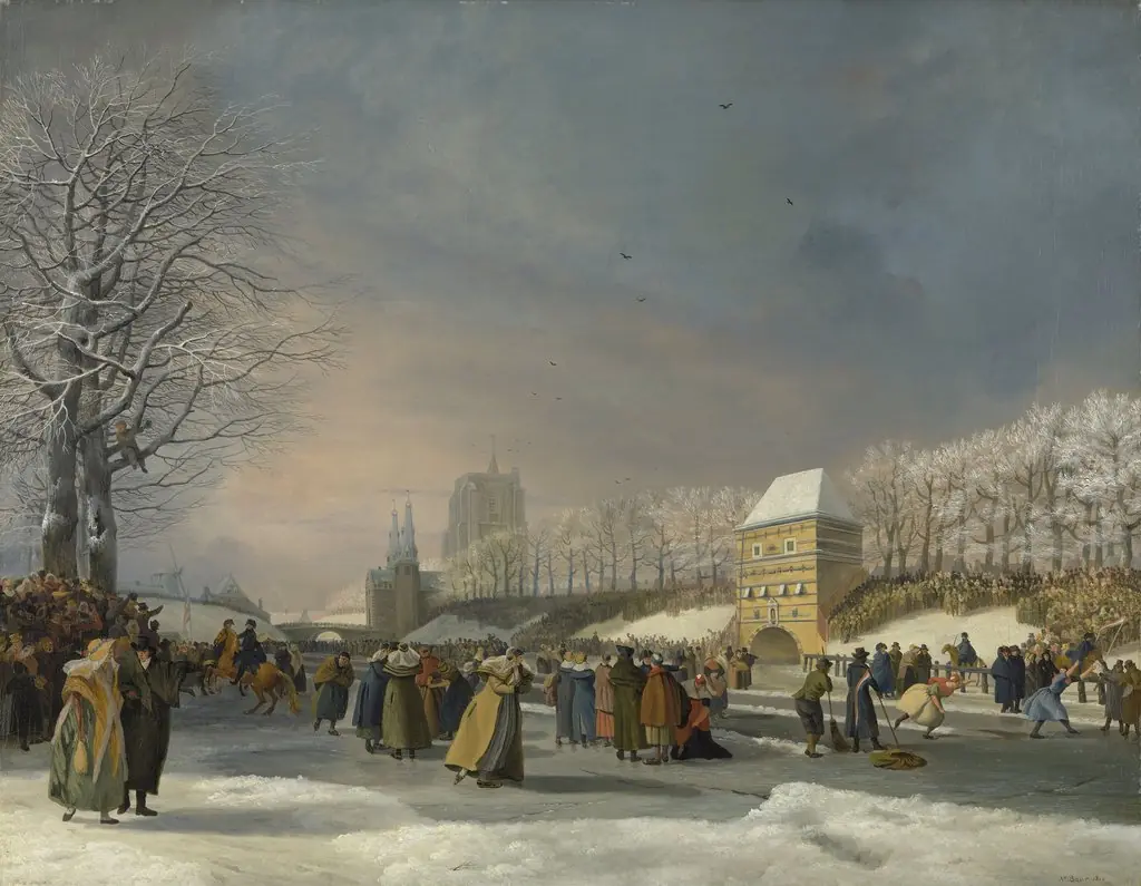 Women’s Skating Competition on the Stadsgracht in Leeuwarden, 21 January 1809, by Nicolaas Baur, oil, 1809