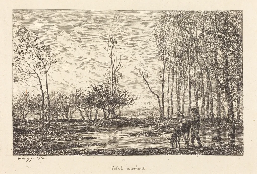 Sunset (Soleil couchant), by Charles François Daubigny, ink, 1859