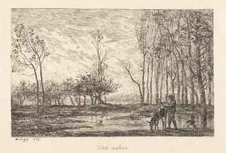 Sunset (Soleil couchant), by Charles François Daubigny, ink, 1859