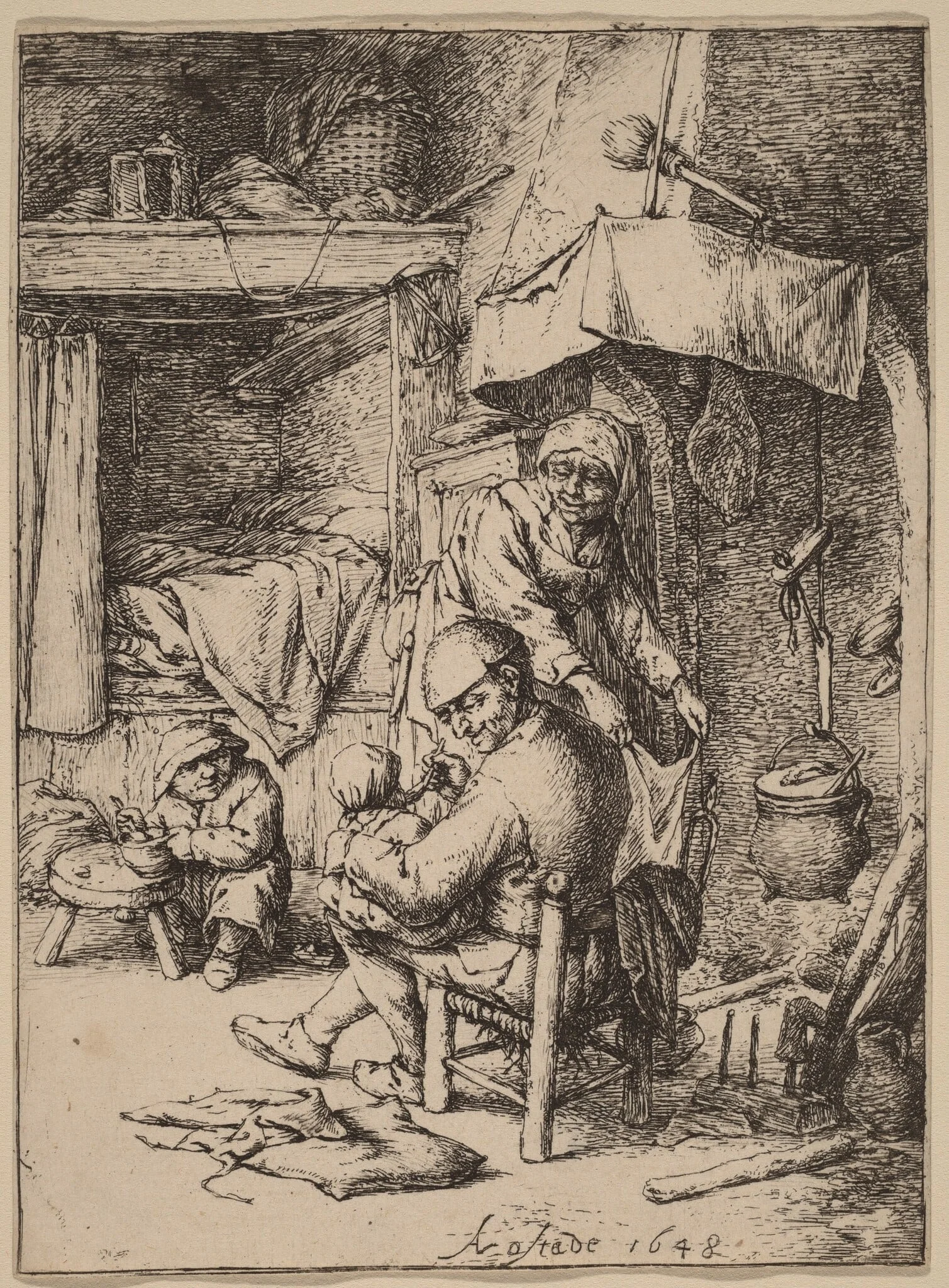 Peasant Family in an Interior wtih the Father Feeding a Child, detail