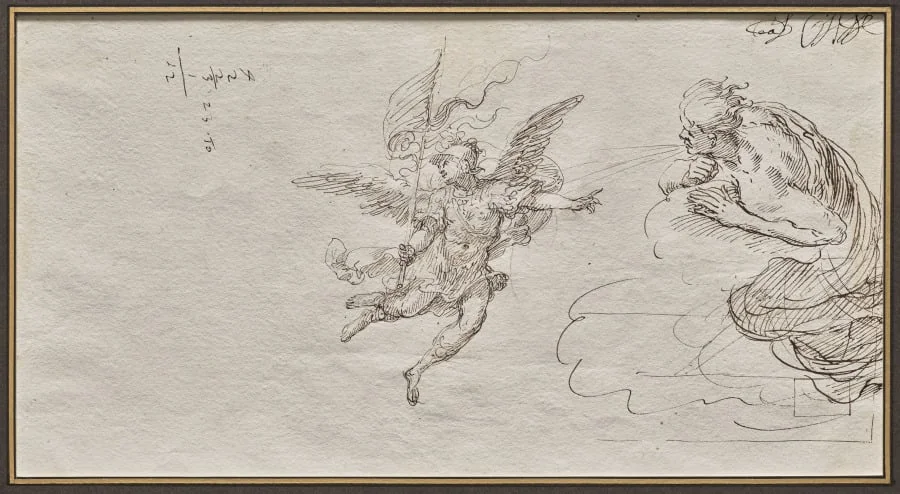 Studies of an Archangel and a Wind God (verso), detail