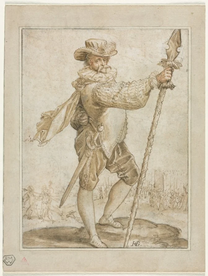 Standing Officer Holding a Boar's Spear, detail