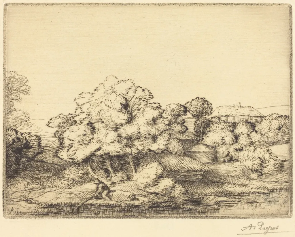 Hamlet near the Lake (Le hameau pres du lac), by Alphonse Legros, ink, 1874
