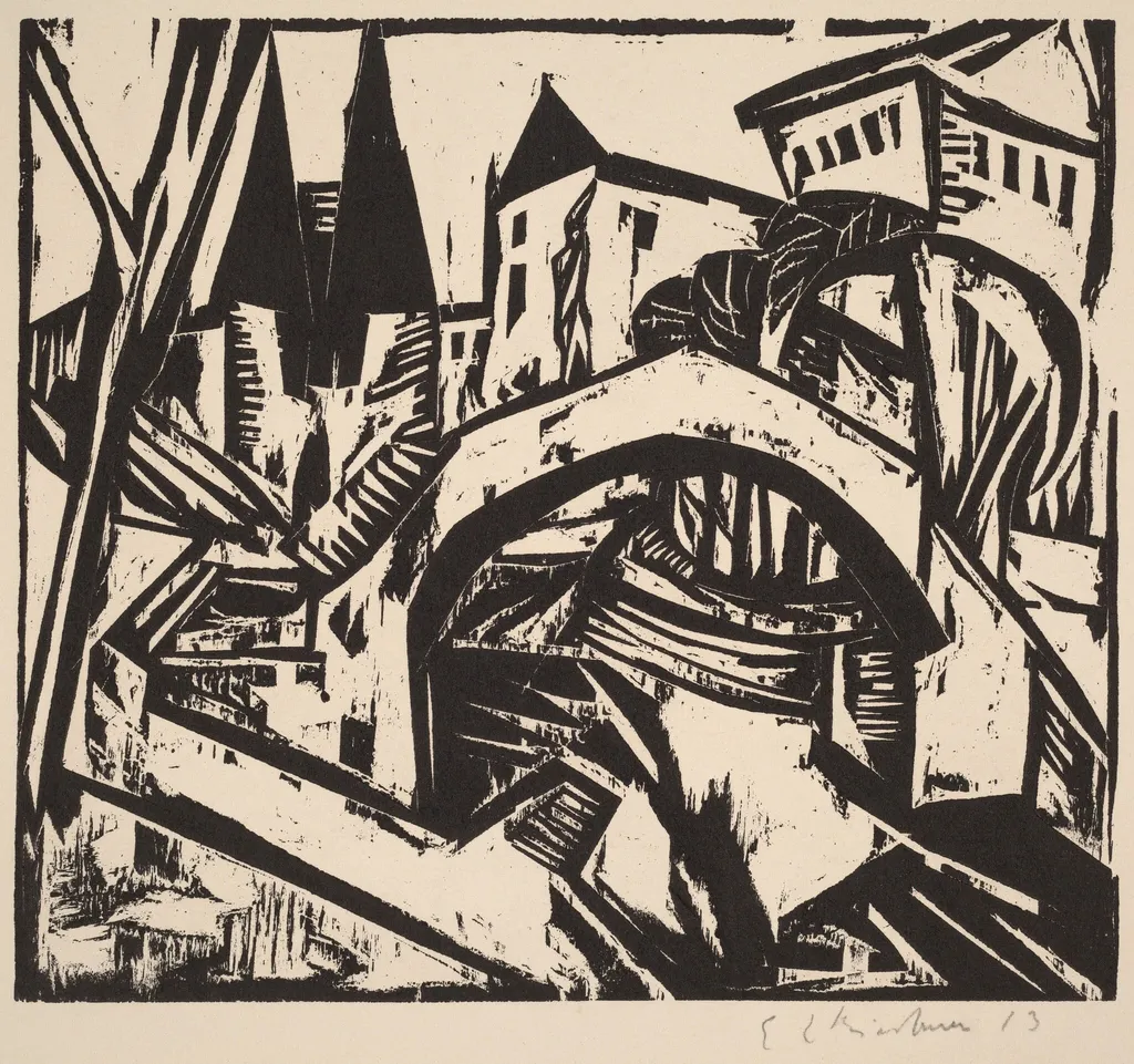 River Bank at Elisabeth (Berlin), by Ernst Ludwig Kirchner, ink, 1912