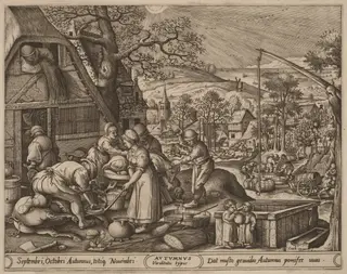 Autumn, by Pieter van der Heyden, ink, 1570
