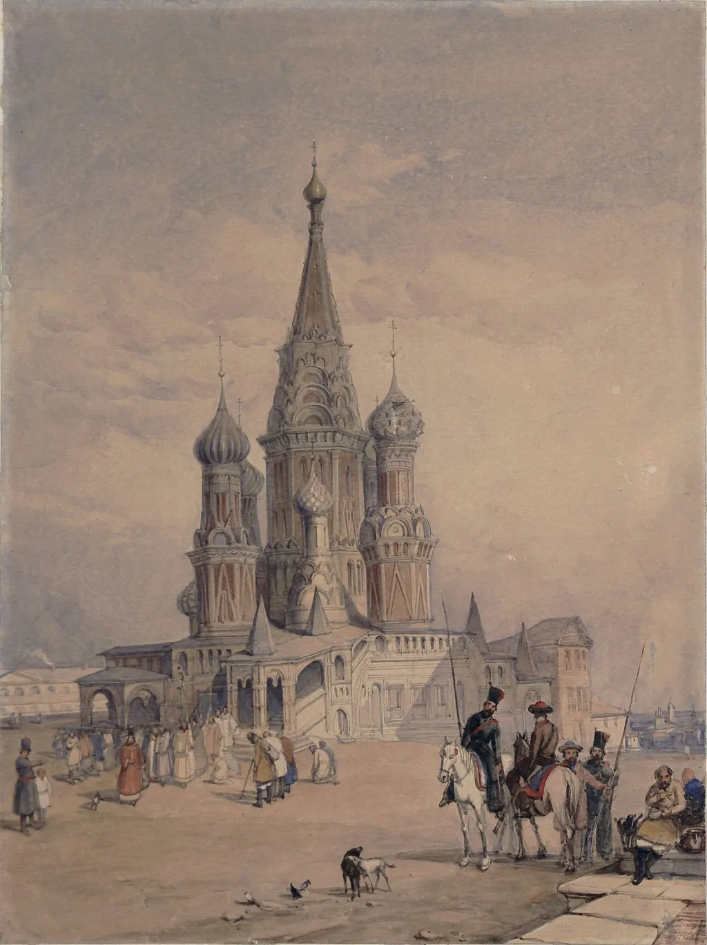 The Cathedral of Vassili Blaggenoi, Moscow, by Vickers, watercolor, 1834
