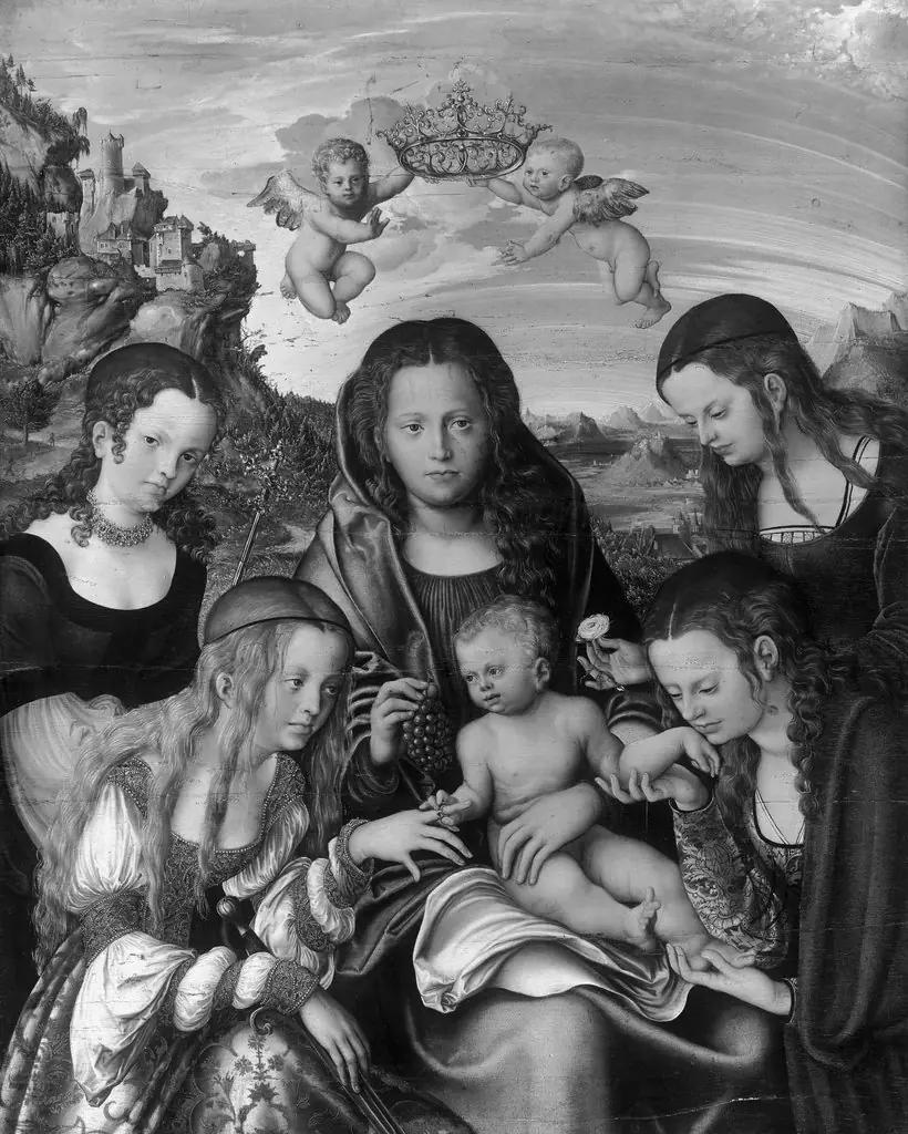 The Virgin and Child with Four Female Saints, by Lucas Cranach the Elder, paint, 1513