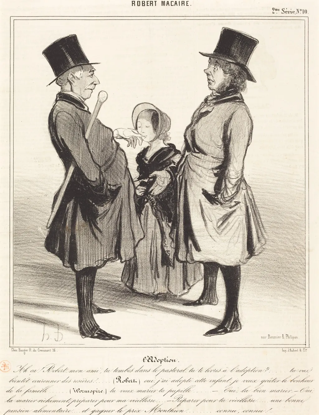 L'Adoption - Ah ça! Robert, mon ami..., by Honoré Daumier, ink, 1841