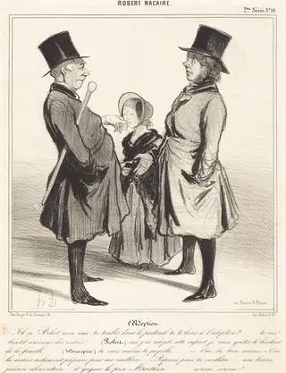 L'Adoption - Ah ça! Robert, mon ami..., by Honoré Daumier, ink, 1841