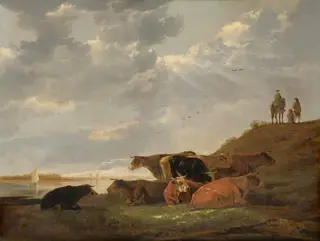 River Landscape with Cows, by Aelbert Cuyp, oil, 1648