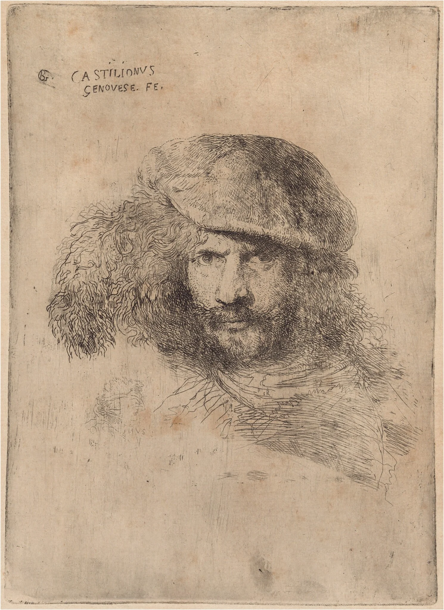 Self-Portrait(?), Wearing a Plumed Cap ["Portrait of Bernini"], detail