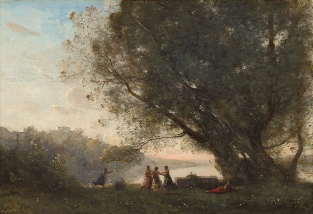 Dance under the Trees at the Edge of the Lake, by Jean Baptiste Camille Corot, oil, 1868