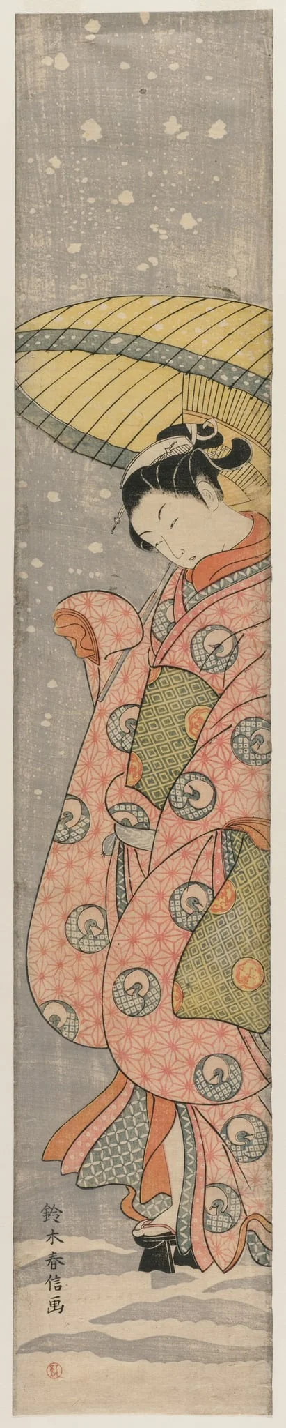 Young Woman Standing Under an Umbrella in the Snow, detail