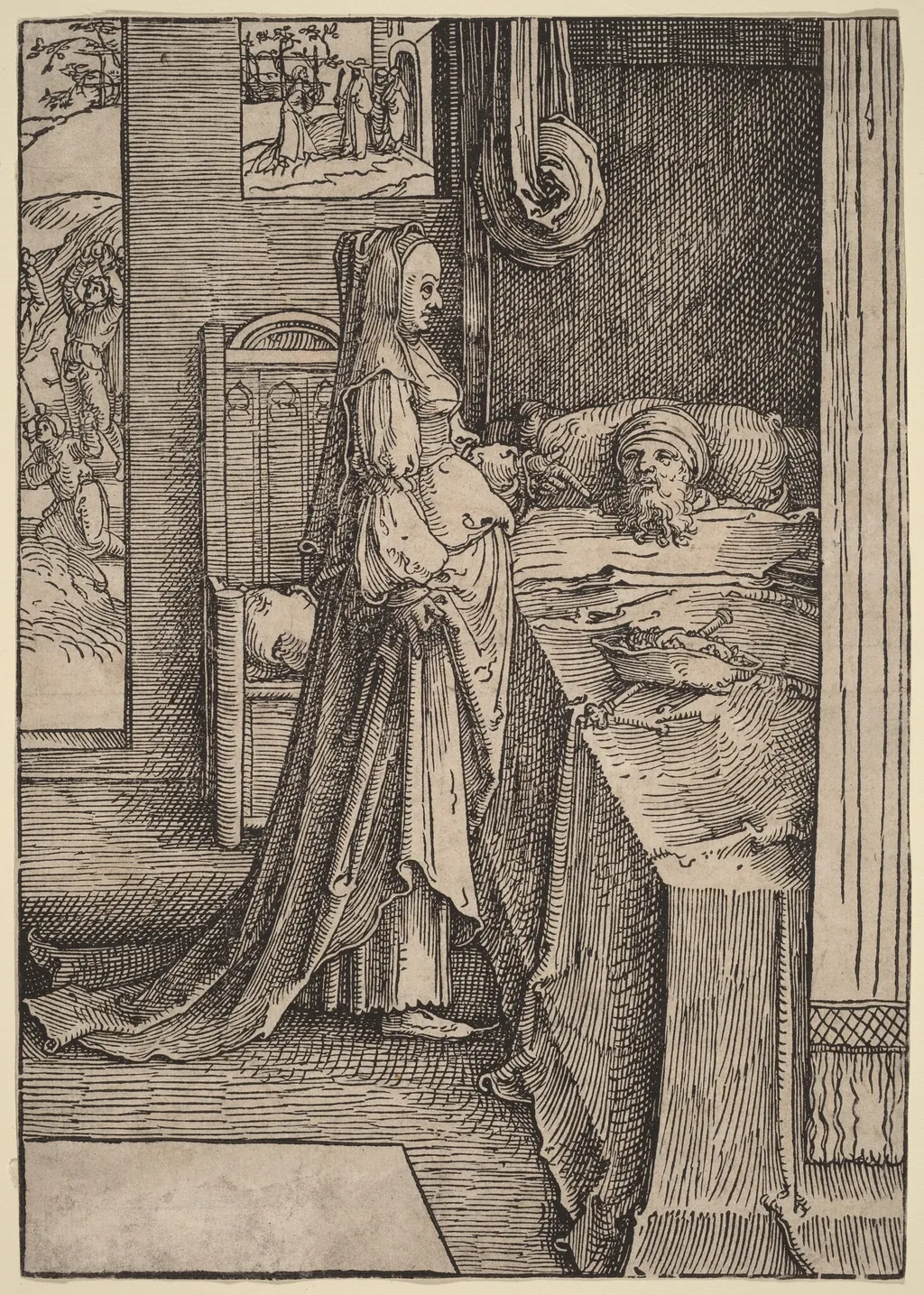 Jezebel Promising Naboth's Vineyard to King Ahab, by Lucas van Leyden, ink, 1518