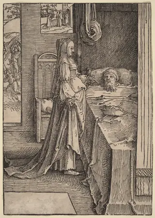 Jezebel Promising Naboth's Vineyard to King Ahab, by Lucas van Leyden, ink, 1518