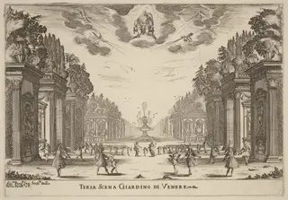 Terza Scena Giardins di Venere, by Stefano Della Bella, ink, 1637