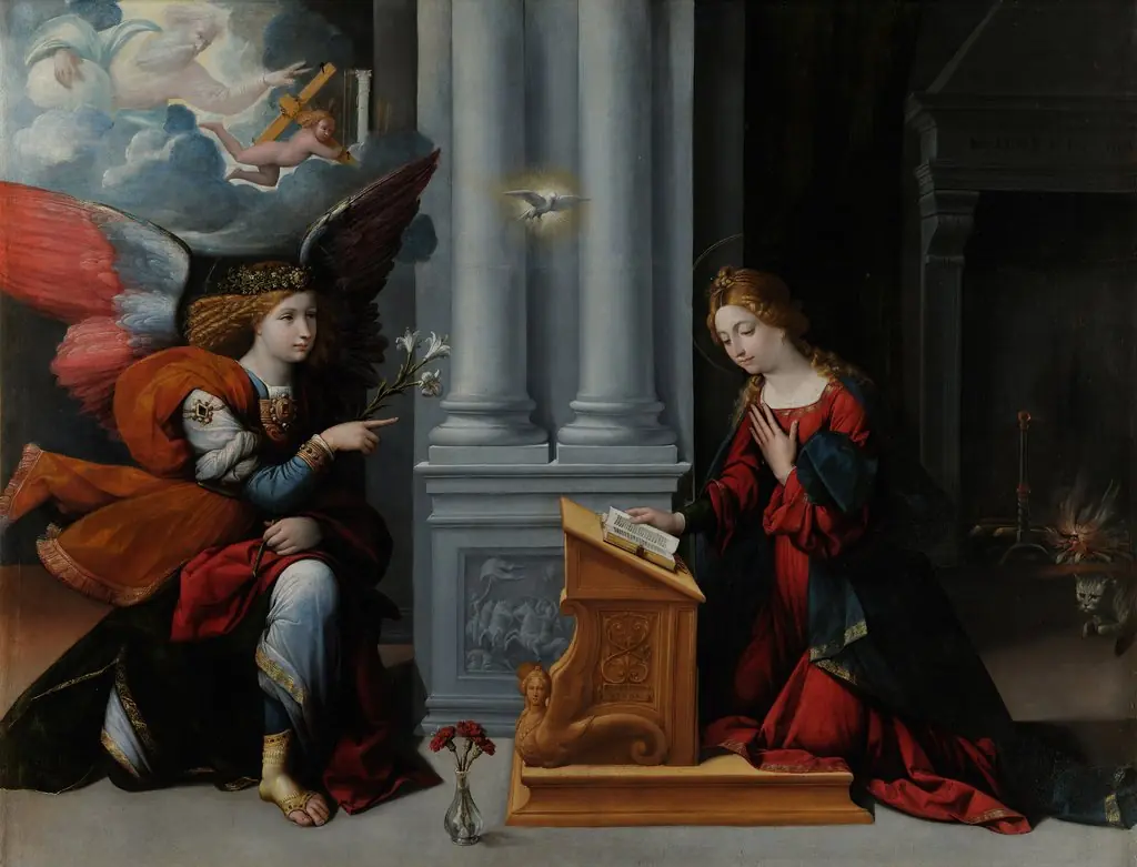 Annunciation, by Benvenuto Tisi, oil, 1528