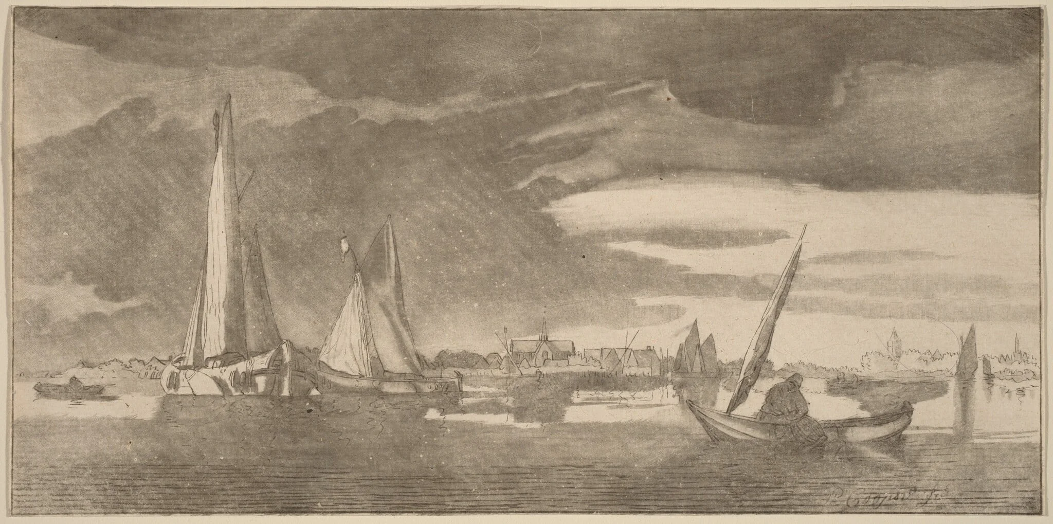 River with Town, detail