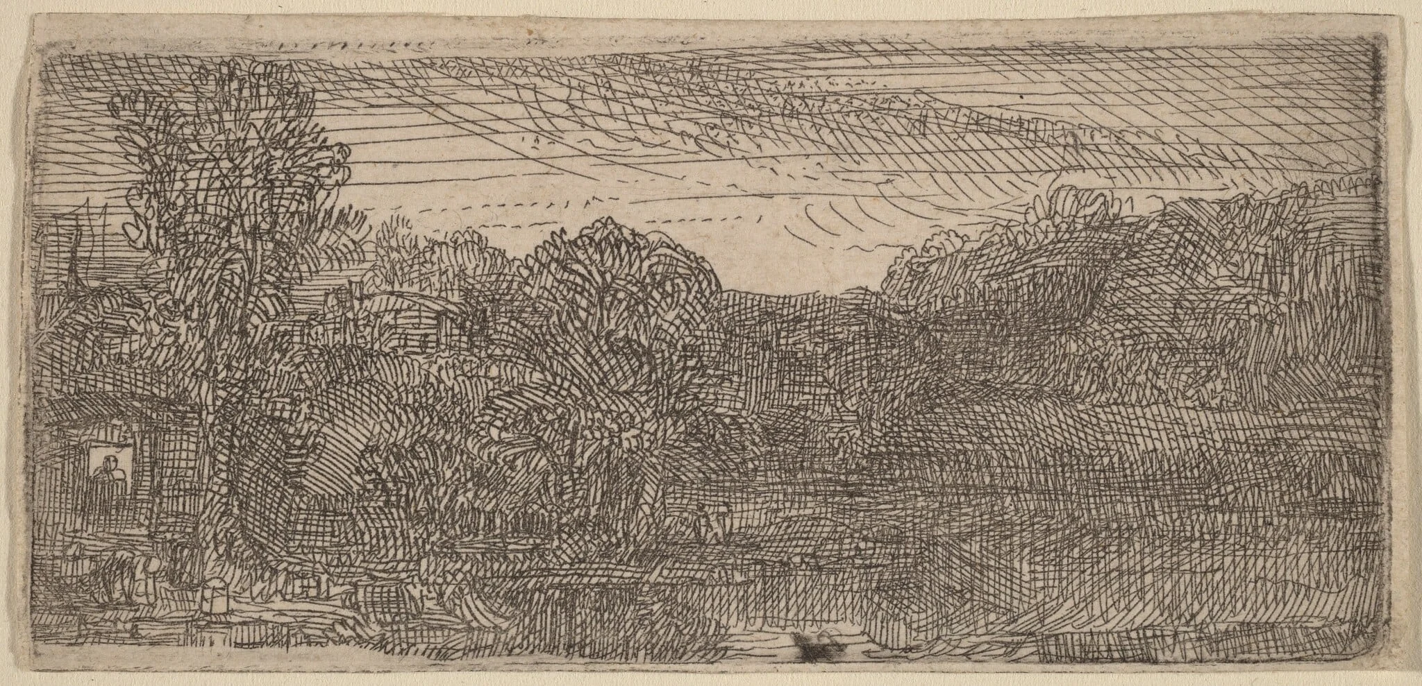 Small Gray Landscape: a House and Trees beside a Pool, detail