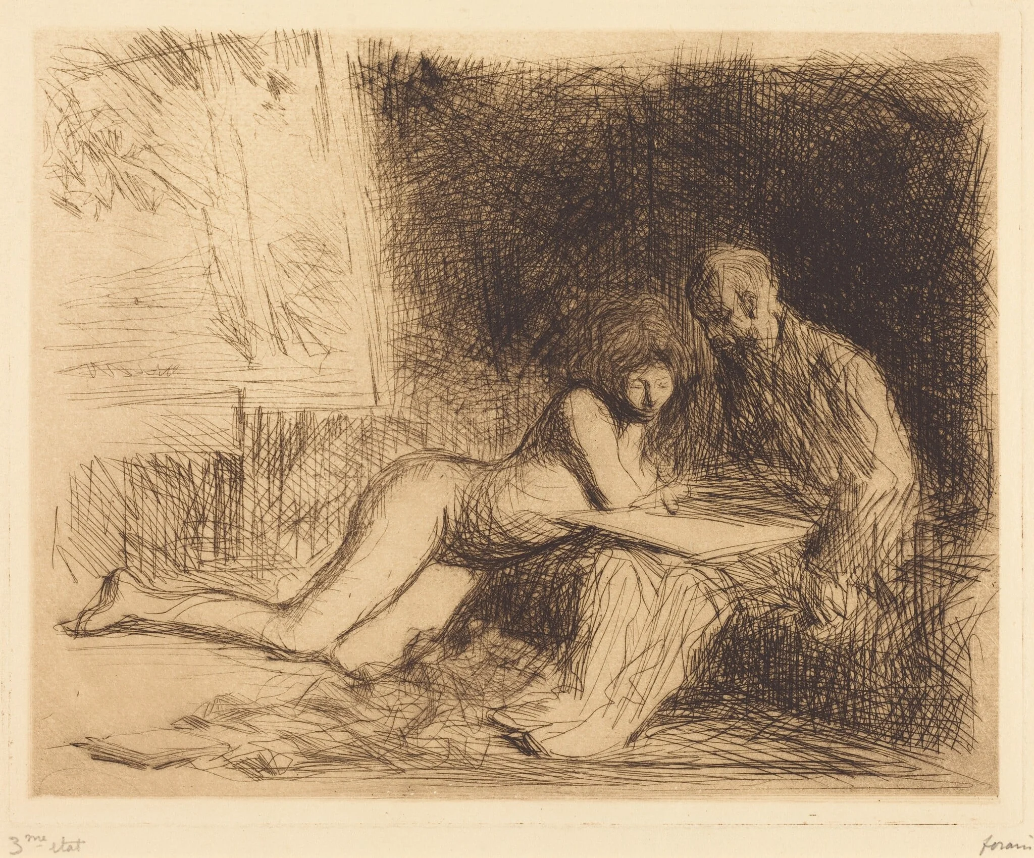 Le repos du modèle (4e planche) (The Model's Rest) (fourth plate), detail
