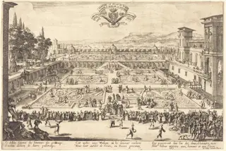 The Palace Gardens at Nancy, by Jacques Callot, ink, 1625