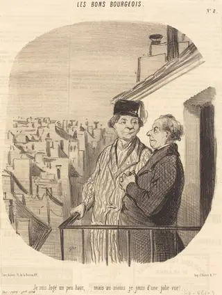 Je suis logé un peu haut... mais... je jouis d'une jolie vue!, by Honoré Daumier, ink, 1846