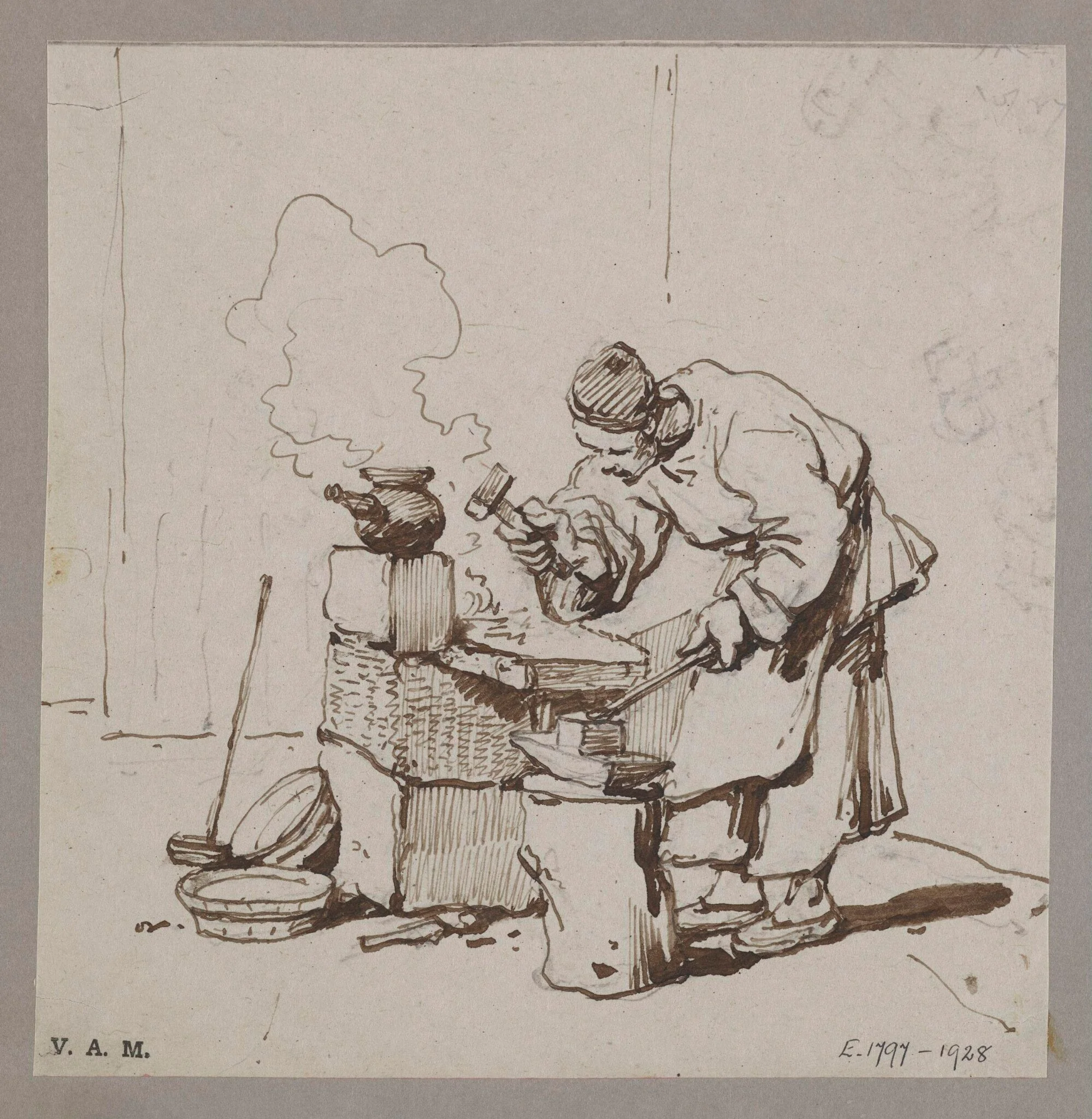 A blacksmith at his anvil, detail