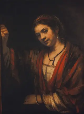 Hendrickje Stoffels by a Door, by Rembrandt van Rijn, oil, 1655