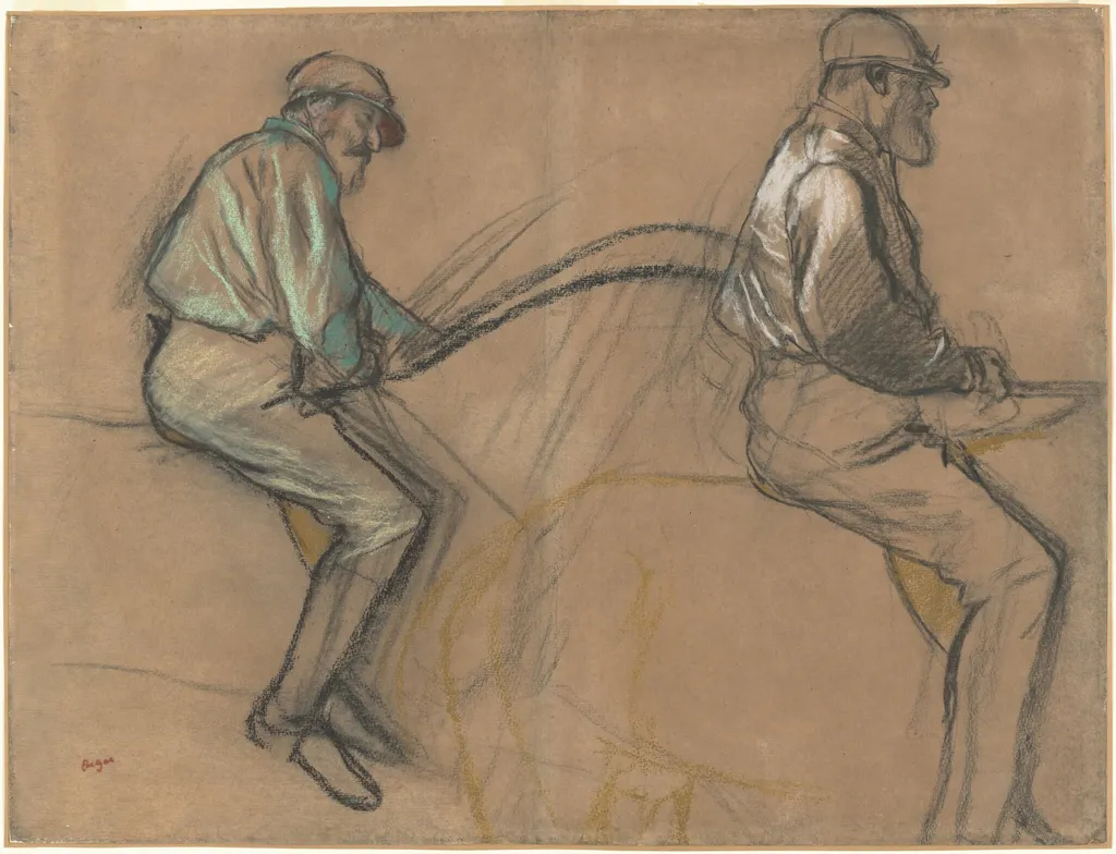 Two Studies of a Jockey, by Edgar Degas, chalk, 1884