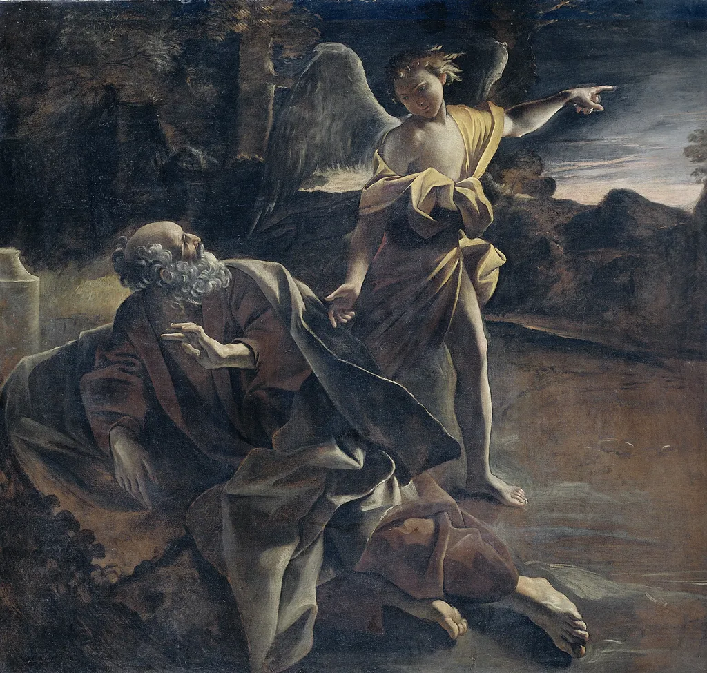 The Prophet Elijah in the Desert Awakened by an Angel, by Giovanni Lanfranco, oil, 1624