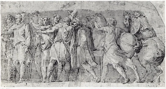 Frieze with Male Figures and Two Horses, detail