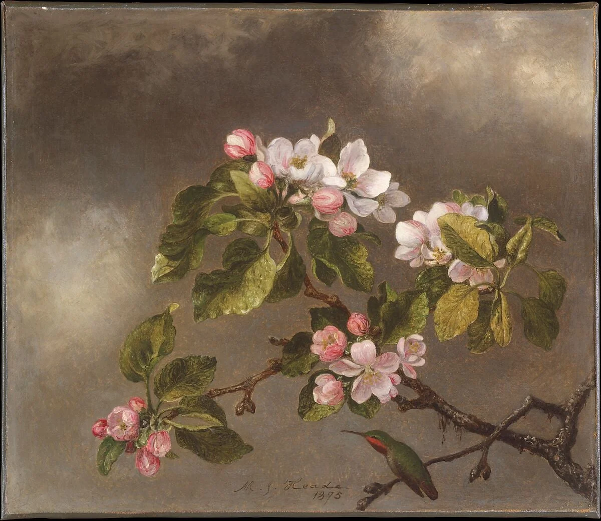 Hummingbird and Apple Blossoms, detail