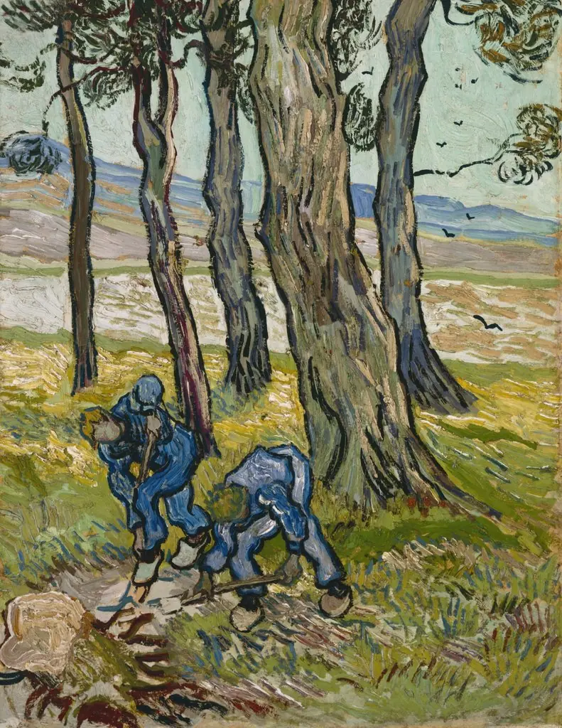 Two Diggers among Trees, by Vincent van Gogh, oil
