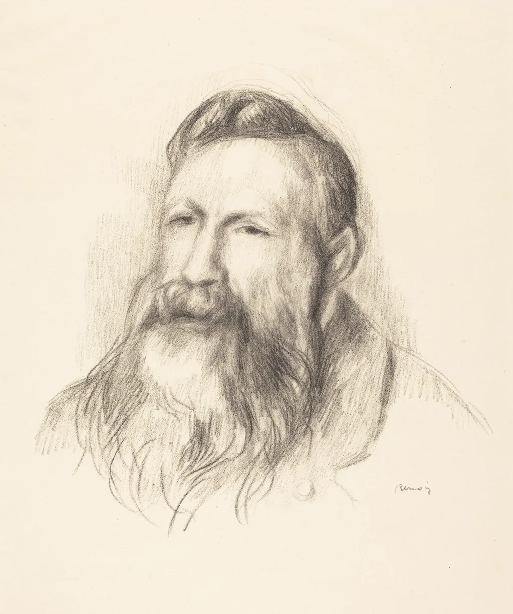 Auguste Rodin, by Auguste Renoir, ink, 1910