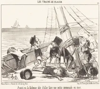 Ayant eu la facheuse idée d'aller... en mer, by Honoré Daumier, ink, 1852