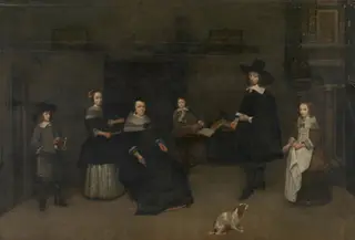 Family scene, by Caspar Netscher, oil, 1650